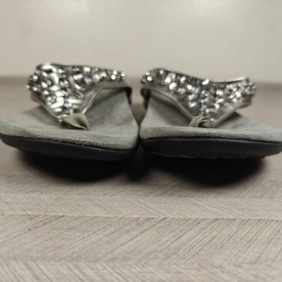 Vionic Orthotic Pearl Sandals Size 8 Silver Beaded Thong Flip Flops - Picture 2 of 6